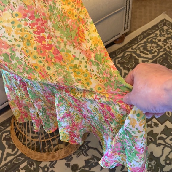 Lovely yellow print 2pc flouncy midi dress - Picture 3 of 7